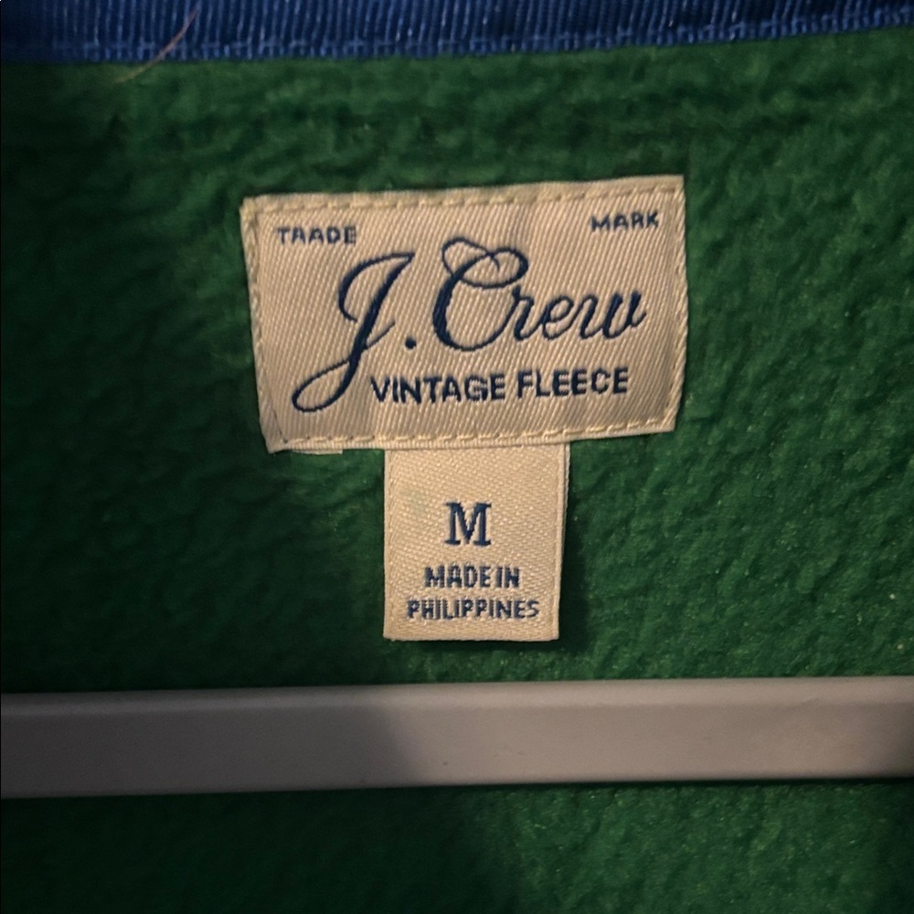 J. Crew Green Fleece V-Neck Jacket with Blue Trim - Picture 2 of 2
